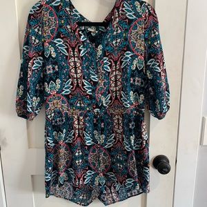 NWT. VICI romper. Cinched, 3/4 sleeve, button down